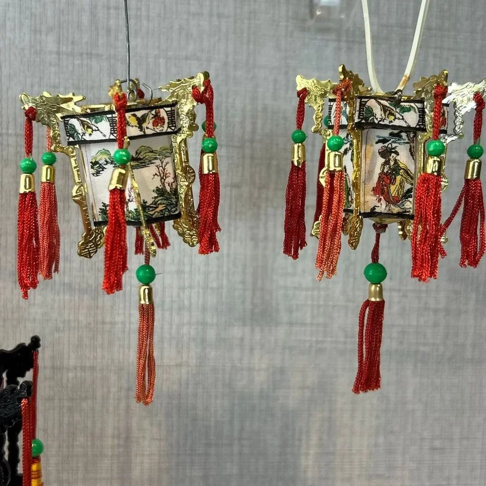 Vtg Chinese Hanging Lantern Ornaments Decorations Set Lot Tassels Small Mini